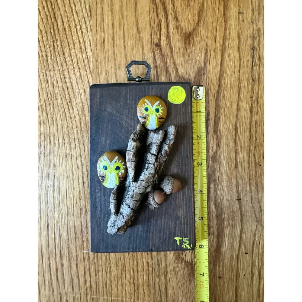 Owl Rock Vintage 72 Hanging Wood Plaque Hand Painted Cottage Core Folk Art